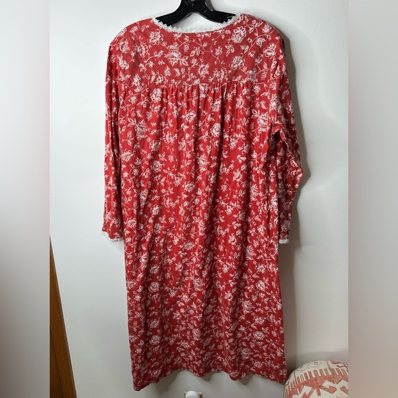 Carroll Reed Red Floral Long Sleeve Nightgown large Lace Trim Cotton Blend - Picture 10 of 10